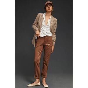 NWT Paige Cognac Mid-Rise Coated Jogger Jeans - 27 waist